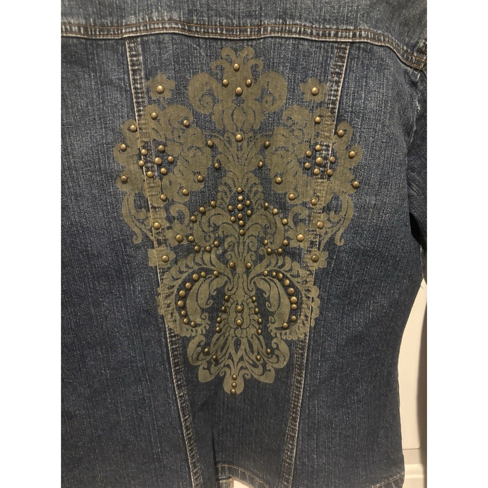 Willi Smith Denim Studded Jean Jacket Small Trucker Embroidered Gold Blue - Picture 13 of 15